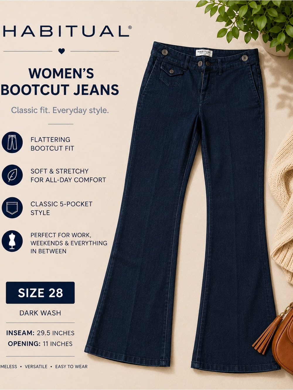 Habitual Dark Blue Flare Jeans with High Waist